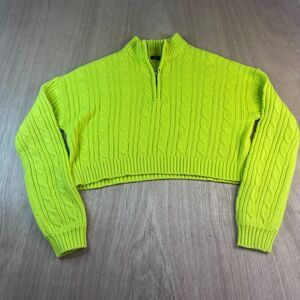 New Look Women’s Lime Green Cropped Cable Knit Sweater Size L
